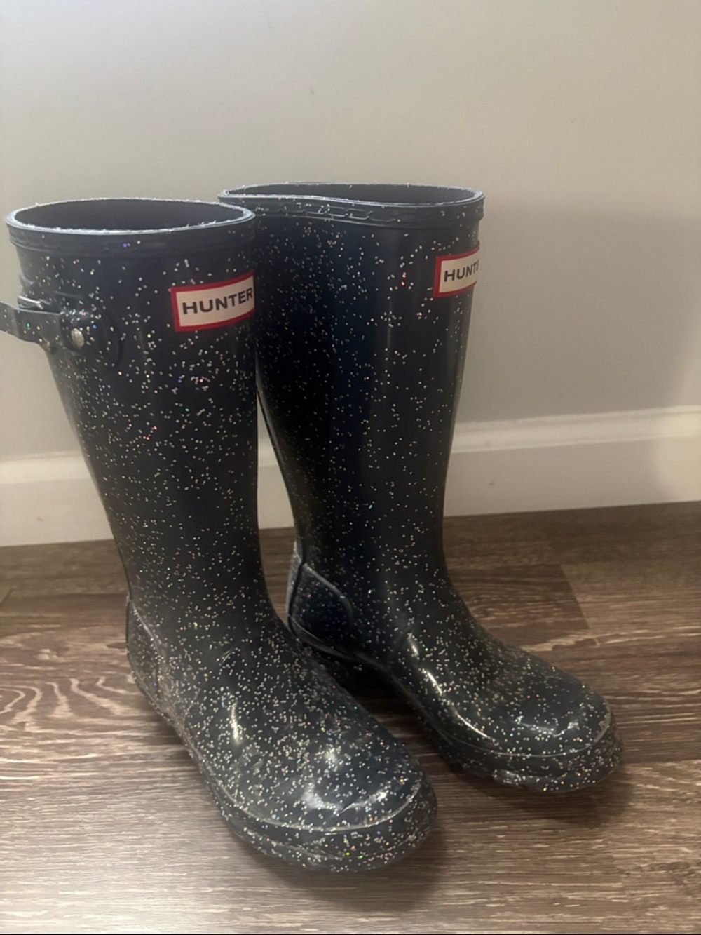 Kids Hunter Navy Rain Boots with Multicolor Speckle